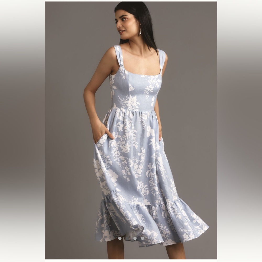 Reformation Bucatini Floral Linen Midi Dress